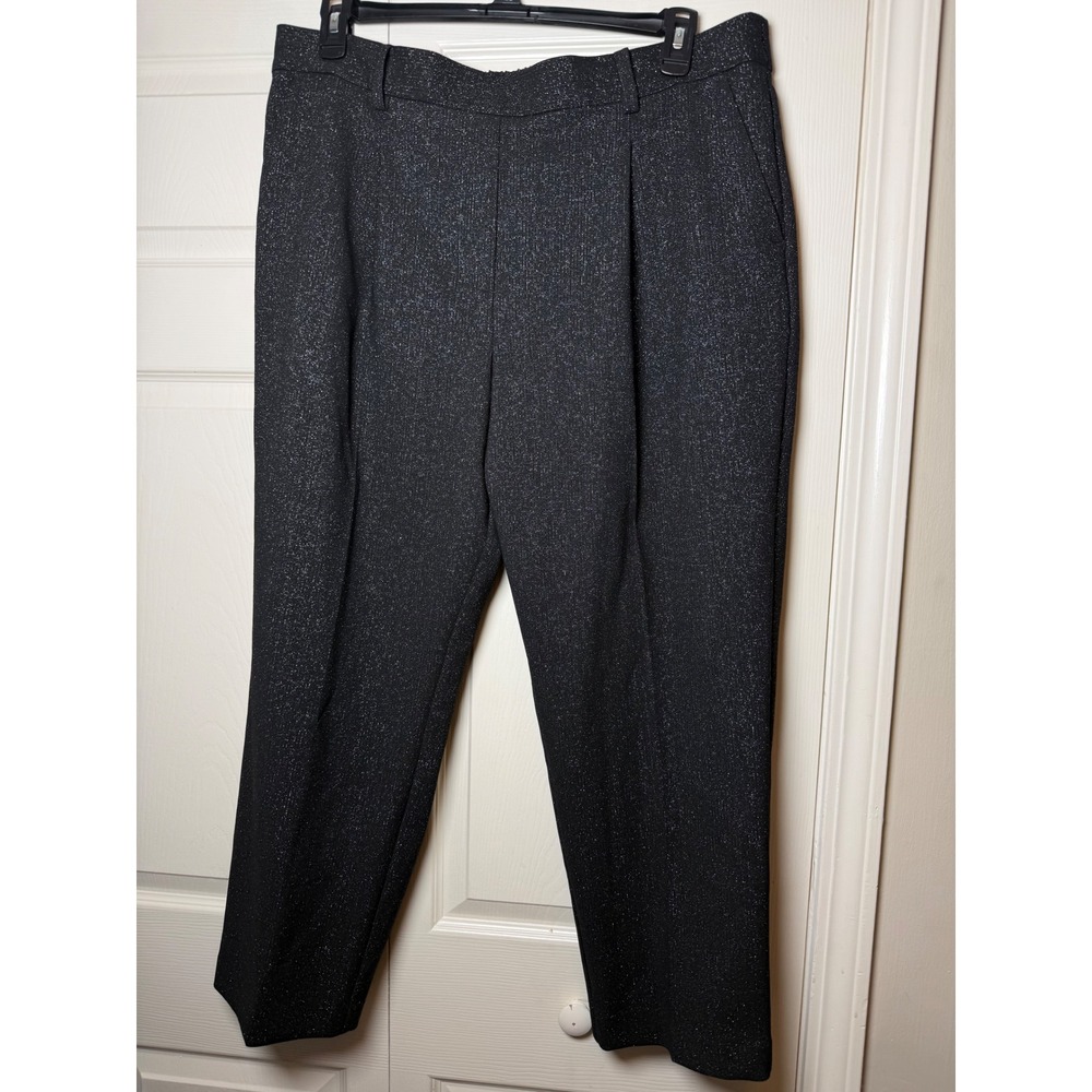 Loft Women's Black Silver Metallic Shimmer Pleated Ankle Pants Tapered Trousers